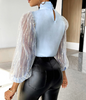 Temperament Nail Bead Bow Bubble Sleeve Chiffon Long Sleeve Top