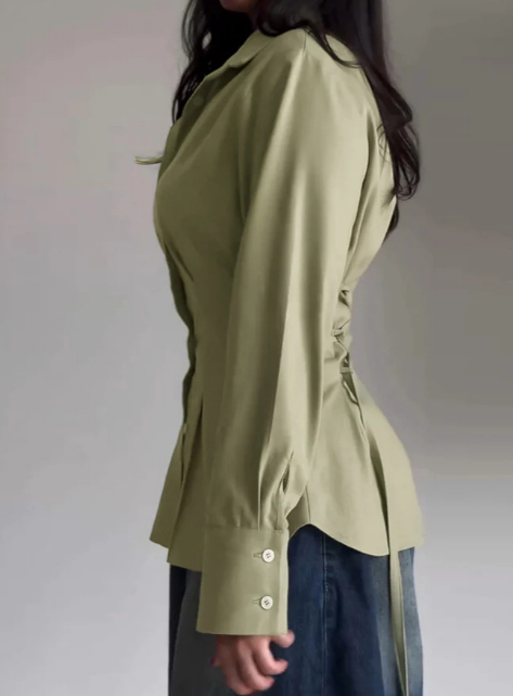 Temperament Cardigan Green Long Sleeved Shirt