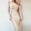 Women'S Solid Color Long Sleeved Splicing Fashion Dress