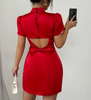 Women'S Temperament Bow Short Sleeved High Waisted Dress