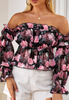 Long Sleeved Floral Print Off Shoulder Ruffle Edge Shirt