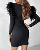 Women'S Black Striped Long Sleeved Dress