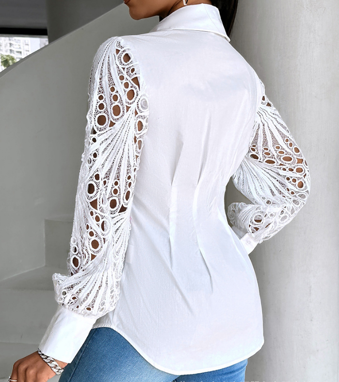 Sexy Women'S Lace Spliced Long Sleeved Shirt