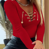 V-Neck Chain Slim Long Sleeved Top