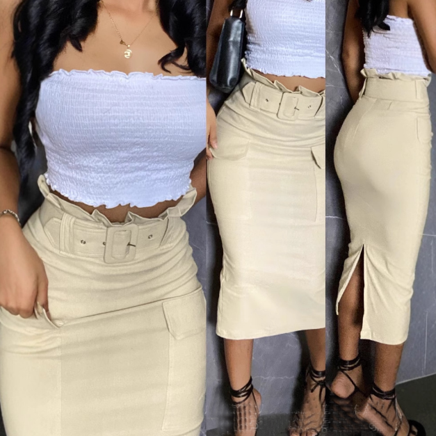 Green High Waisted Casual Tight Half Skirt