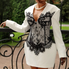 Women'S V-Neck Slim Lace Splicing Hip Hugging Dress