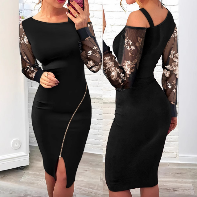Sexy Black Splicing Long Sleeved Dress