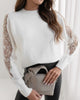 Round Neck Solid Color Spliced Long Sleeved Sweater