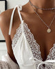 V-Neck White Splicing Lace Sling Shirt Top
