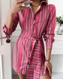 Casual Red Striped Long Sleeved Dress