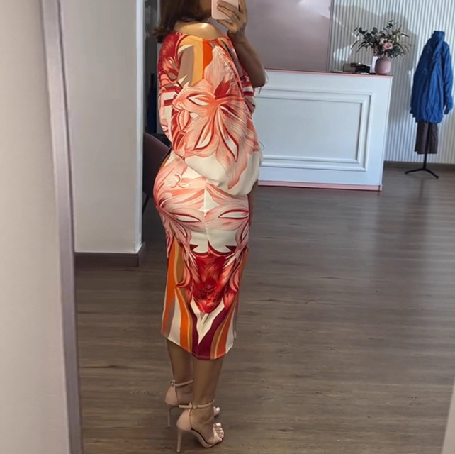 Design Loose Floral Prints High Waisted Hip Hugging Dress