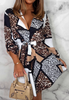 V-Neck Patchwork Leopard Print Long Sleeve Dress