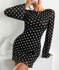 Elegant Printed Round Neck Backless Long Sleeved Dress