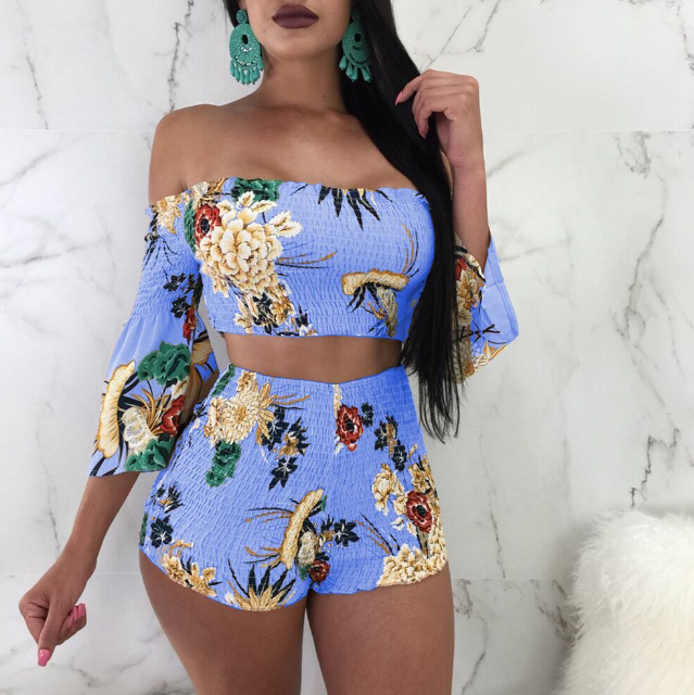Sexy Printed One Shoulder Two-Piece Set