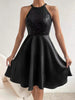 Slim Fashion Solid Color Sequin Splicing Sleeveless Dress