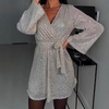 V-Neck Sequined Long Sleeved Dress