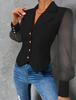 Mesh Splicing Long Sleeves Buttoned Shirt