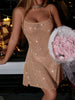 Elastic Slim Fit Rhinestone Vest With Suspender Mini Dress