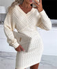 Solid Color Women'S V-Neck Elegant Long Sleeved Dress