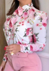 Elegant Women'S Printed Colorful Flower Long Sleeve Shirt