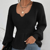 Fashion V-Neck Solid Color Long Sleeved Ruffled Sweater