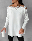 Fashion Women'S Sexy Long Sleeved Lace Splicing Sweater