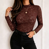 Sexy Women'S High Neck Lace Long Sleeved Top