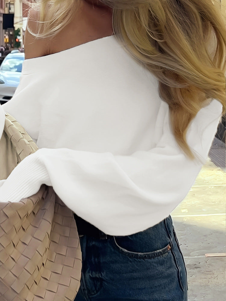 Design Solid Color Off Shoulder Casual Sweater