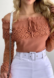 Pink One Shoulder Long Sleeve Lace Top