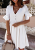 V-Neck Solid Color Ruffle Sleeve Short Sleeve Dress