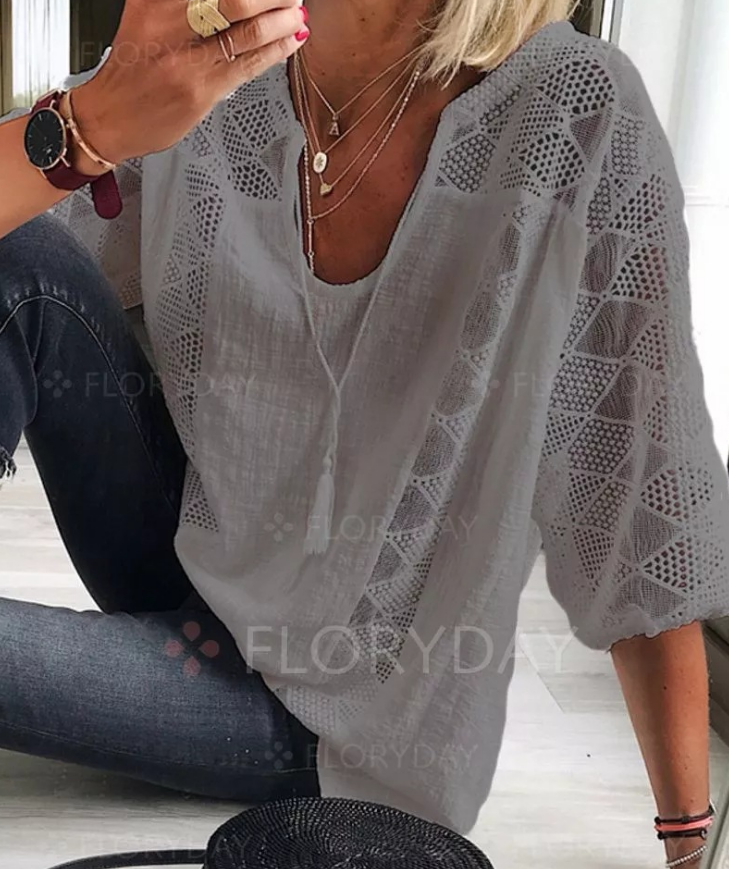 Loose Solid Color Lace Splicing T-Shirt
