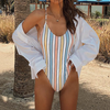 One-Piece Color Stripe Sexy Swimsuit