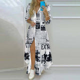 Printed Button Long-Sleeved Temperament Fashion Dress