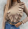 Solid Color Women'S Long-Sleeved Ruffled Knitted Top