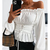 Chiffon Long Sleeve White One-Shoulder Top