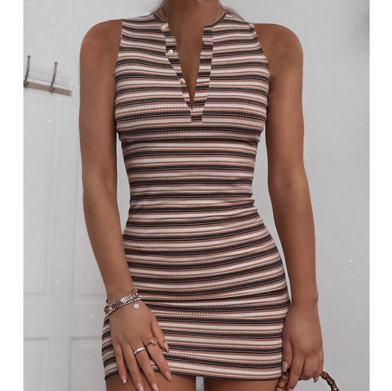 Tight Stripes Sleeveless Hip Dress