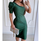 Solid Color Women'S One-Shoulder Puff Sleeve Dress