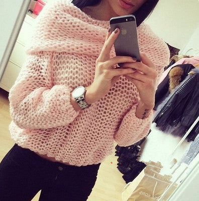 Solid color knitted long-sleeved sweater