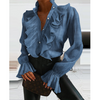 Solid Color Cardigan Ruffled Long Sleeve Shirt