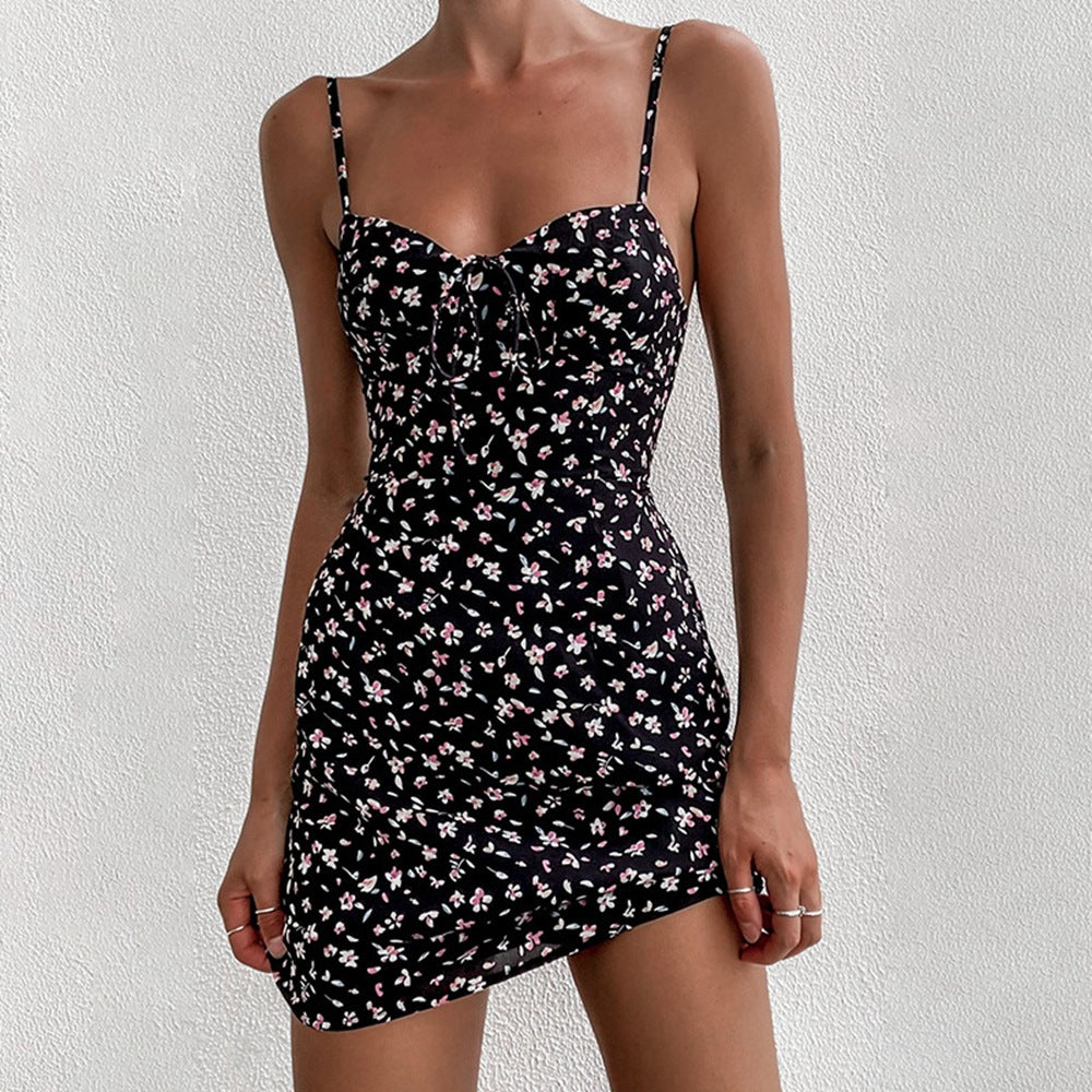 Women'S Sexy Low-Cut Sling Backless Floral Dress