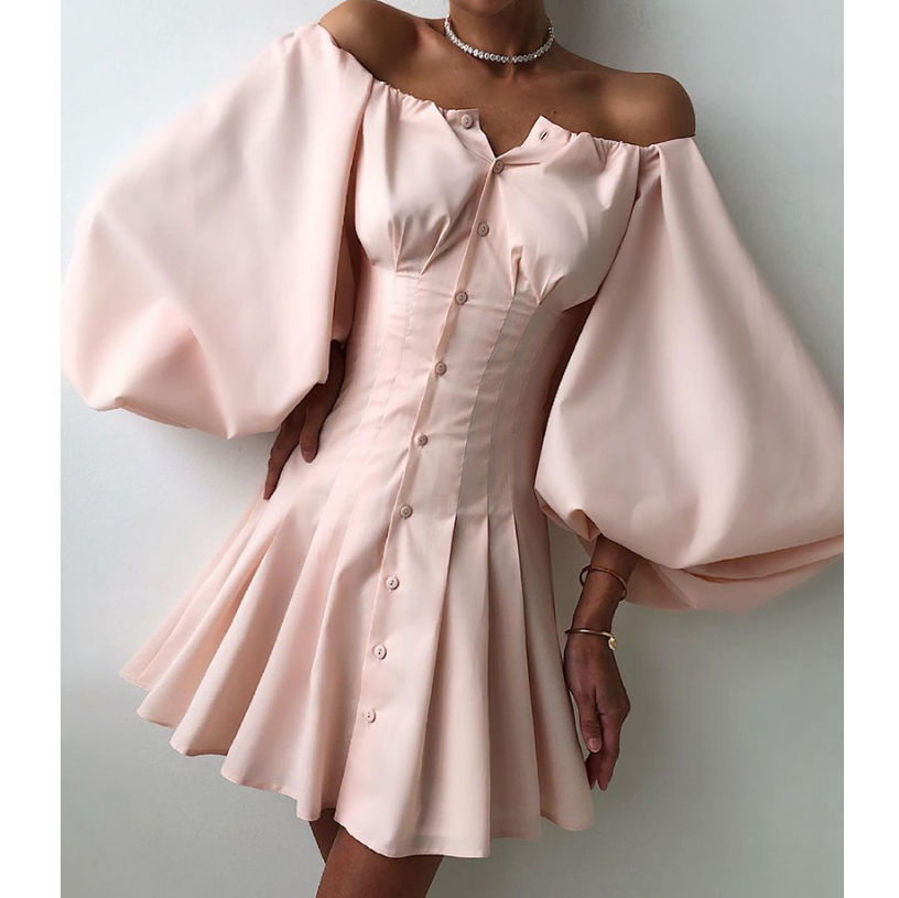 Fashion Sexy Pink One-Shoulder Dress