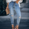 Stretch Ripped Jeans Bag Hip Pants