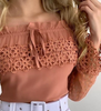 Pink One Shoulder Long Sleeve Lace Top