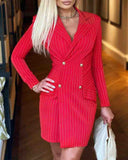 Striped Lapel Double-Breasted Dress
