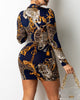 V-Neck Sexy Print Cardigan Mini Dress