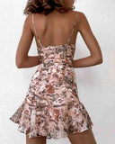 Pink Flower Sling Mini Sleeveless Dress