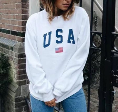 Loose Letter Print Round Neck Long Sleeve Sweater