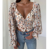 White Floral Long Sleeves Chiffon Shirt Top