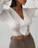 White Design Long-Sleeve Lace Shirt Top