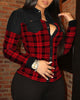 Temperament Plaid Stitching Red Long-Sleeved Shirt